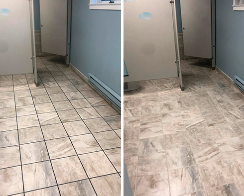 Before and After Picture of a Grout Cleaning Job in Warminster, PA