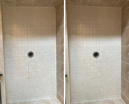 Shower Before and After a Grout Sealing in Newtown, PA