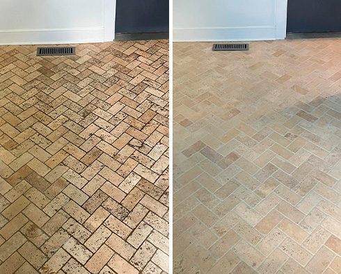 Marble Floor Before and After a Grout Recoloring in Doylestown