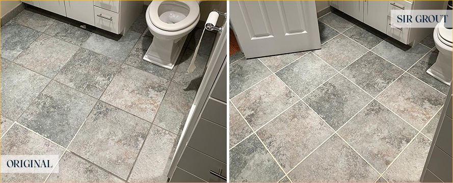 Bathroom Floor Before and After a Service from Our Tile and Grout Cleaners in Warrington