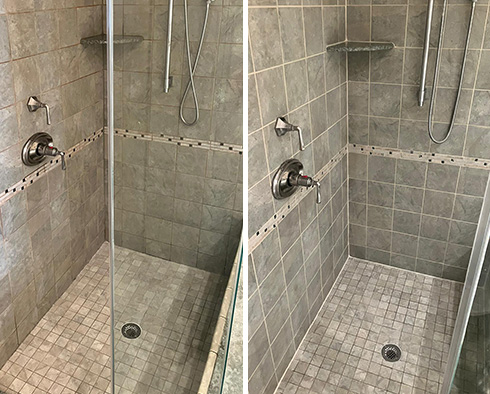 Shower Before and After a Service from Our Tile and Grout Cleaners in Warrington