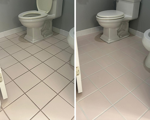 Bathroom Floor Before and After a Grout Sealing in Sellersville