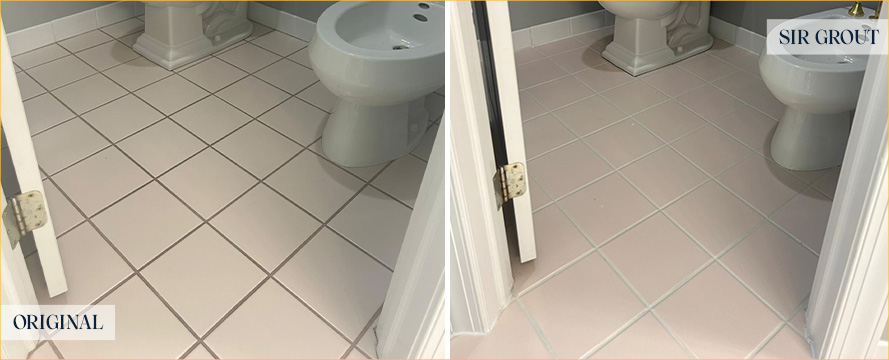 Bathroom Floor Before and After a Grout Sealing in Sellersville