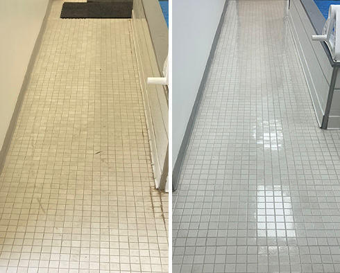 Tile Floor Before and After a Grout Cleaning in Conshohocken