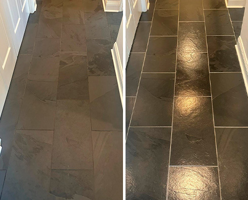 Slate Floor Before and After a Stone Cleaning in Newtown