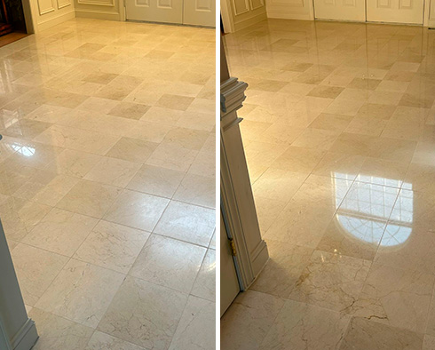 Marble Floor Before and After a Stone Polishing in North Wales