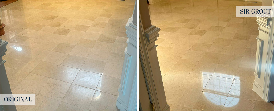 Marble Floor Before and After a Stone Polishing in North Wales