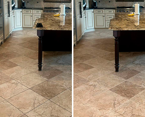 Kitchen Floor Before and After a Grout Sealing in Washington Crossing