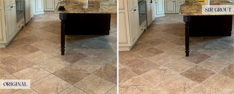 Kitchen Floor Before and After a Grout Sealing in Washington Crossing