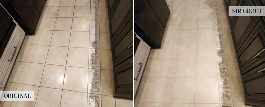 Residential Floor Before and After a Grout Cleaning in Morrisville