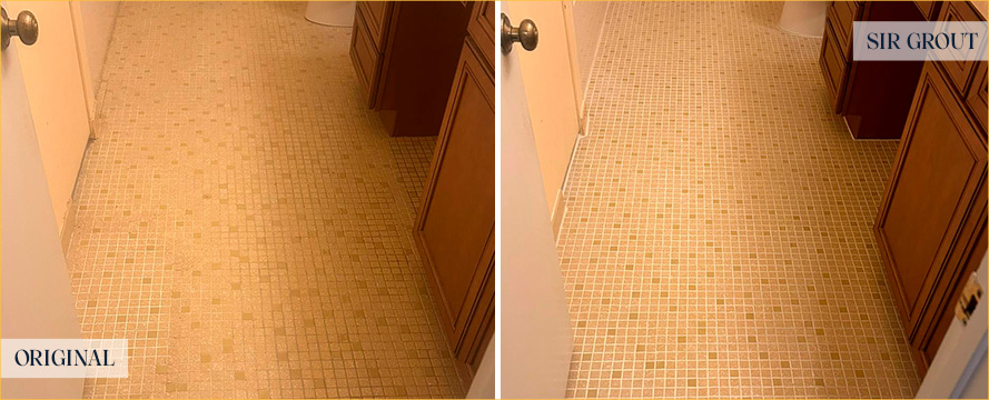 Bathroom Floor Before and After a Tile Sealing in Holland