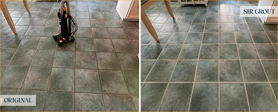 Kitchen Floor Before and After a Service from Our Tile and Grout Cleaners in Collegeville