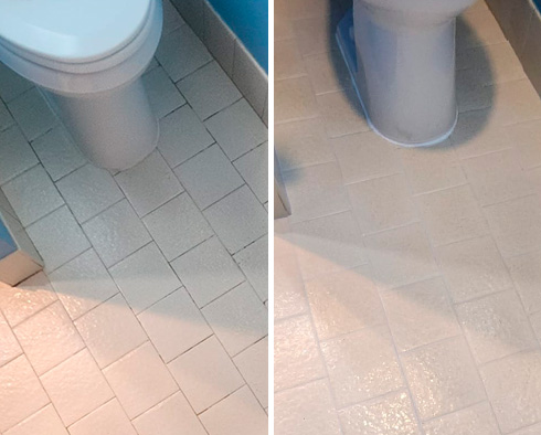 Bathroom Floor Before and After a Grout Recoloring in Allentown