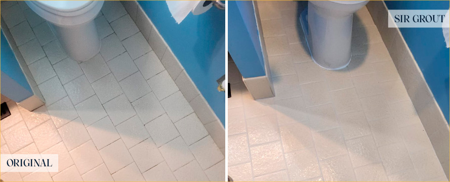 Bathroom Floor Before and After a Grout Recoloring in Allentown