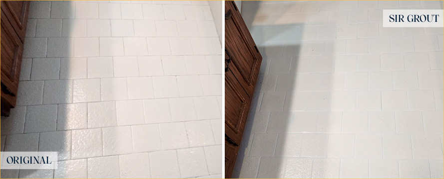 Tile Floor Before and After a Grout Recoloring in Allentown