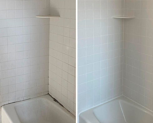 Shower Stall Before and After a Tile Cleaning in Haverford